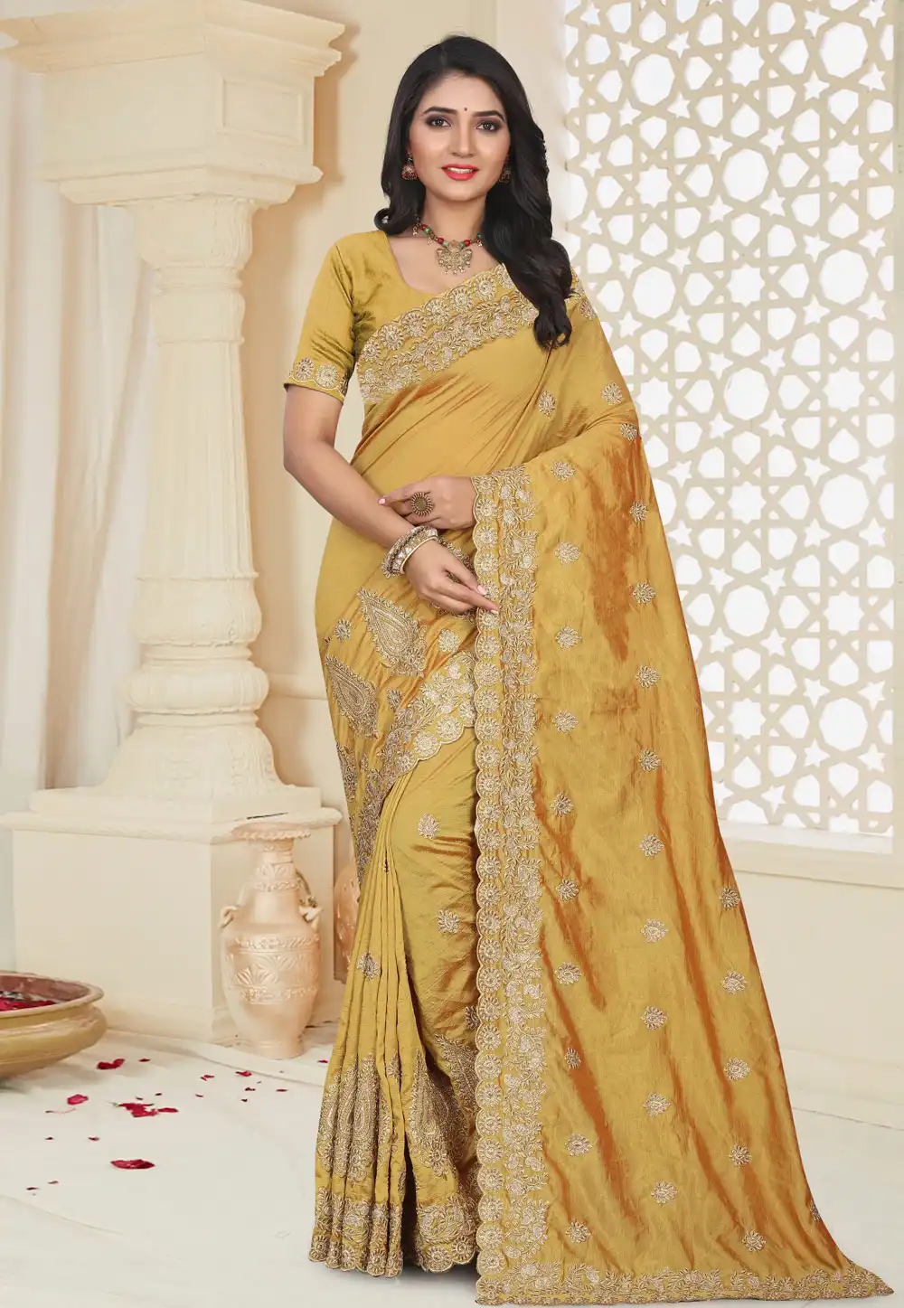 Yellow Silk Saree With Blouse 195681