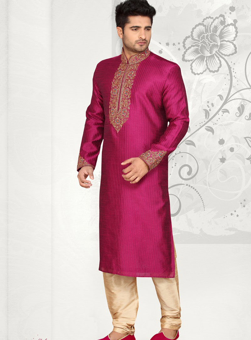 Magenta Art Silk Kurta With Churidar 47795