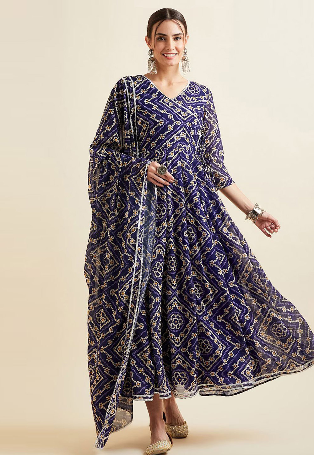Navy Blue Georgette Readymade Anarkali Suit 272052