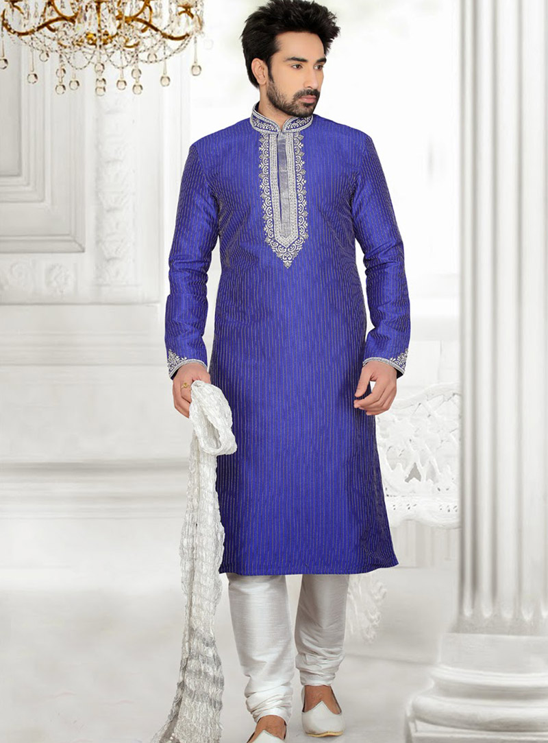 Blue Art Silk Kurta With Churidar 47798