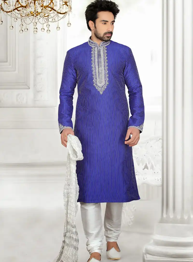Blue Art Silk Kurta With Churidar 47798
