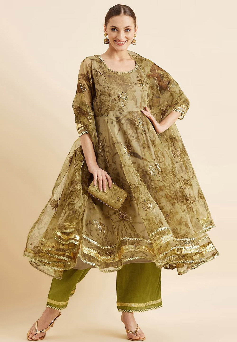 Mehndi Organza Readymade Palazzo Suit 272057