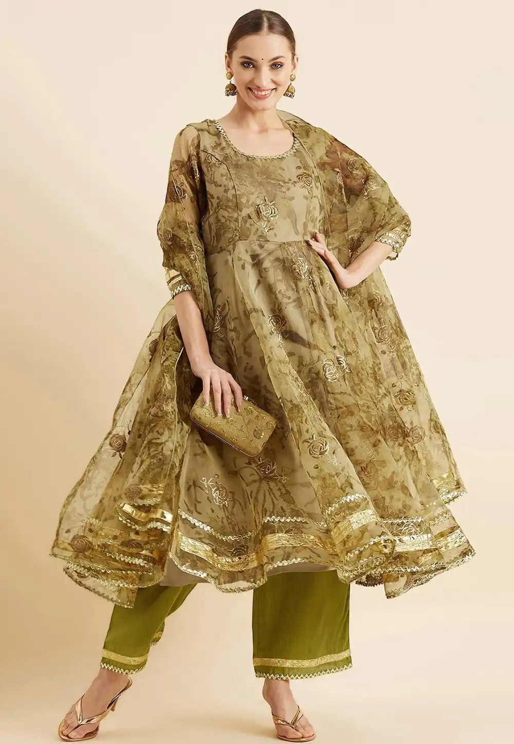Mehndi Organza Readymade Palazzo Suit 272057