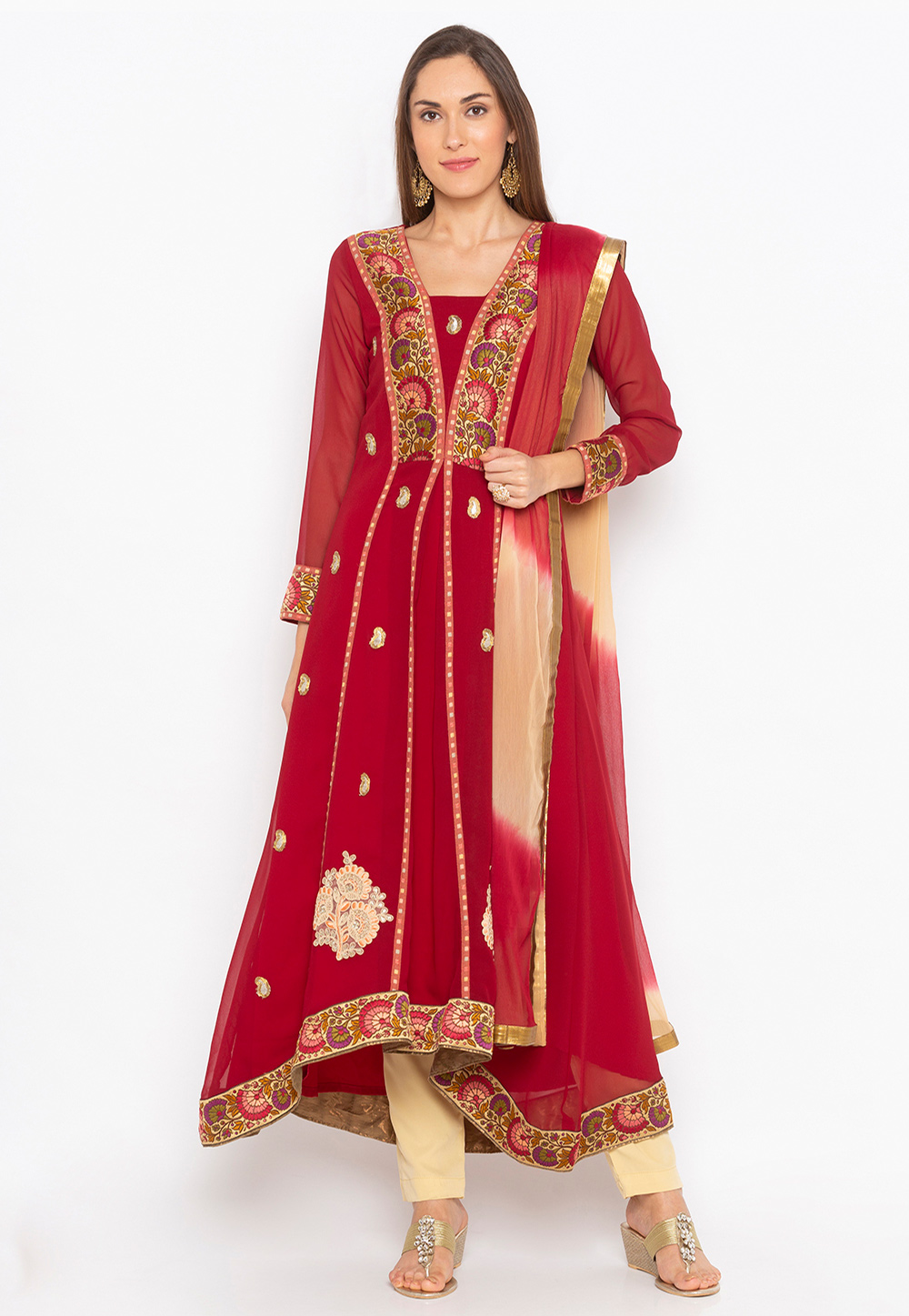 Maroon Georgette Readymade Kameez With Pant 235550