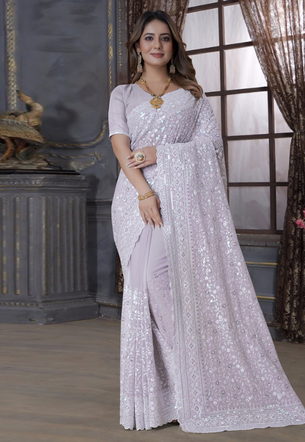 Lavender Georgette Sequence Saree 270240