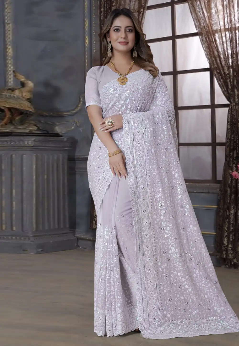 Lavender Georgette Sequence Saree 270240