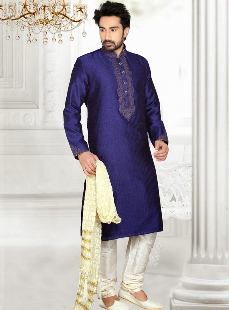 Blue Art Silk Kurta With Churidar 47801