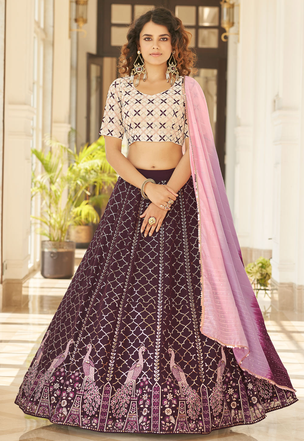 Purple Georgette Sequence Lehenga 246661
