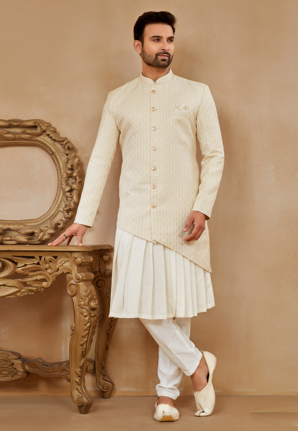 Off White Jacquard Anarkali Sherwani 274076