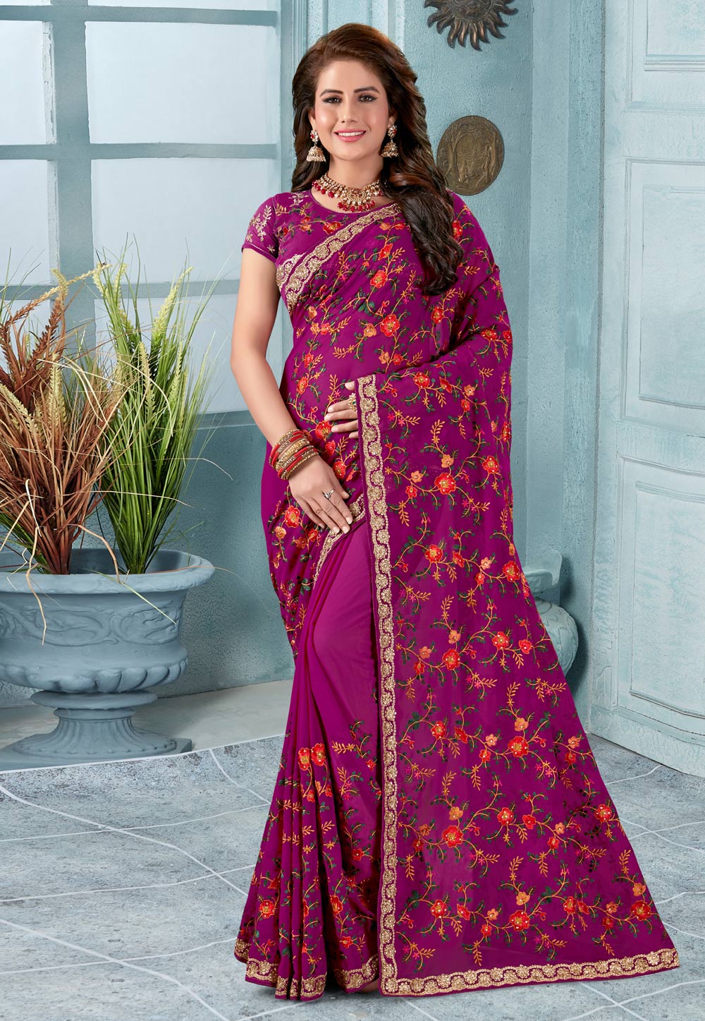 Magenta Georgette Festival Wear Saree 196502