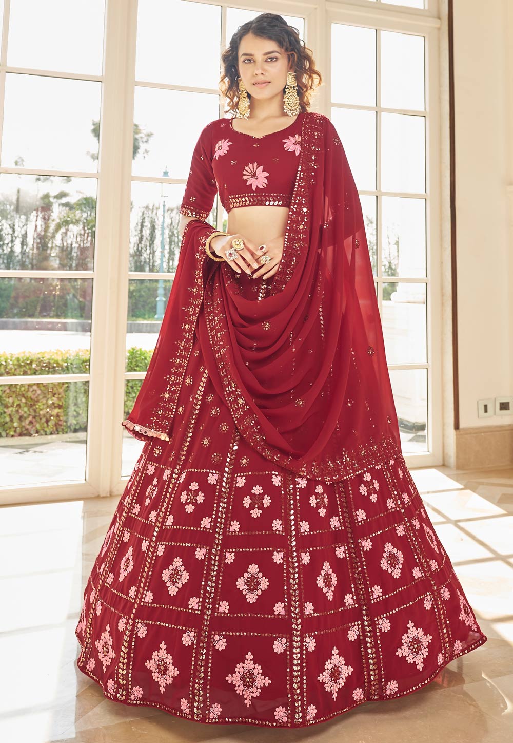 Maroon Georgette Lehenga Choli With Sequence Work 246663