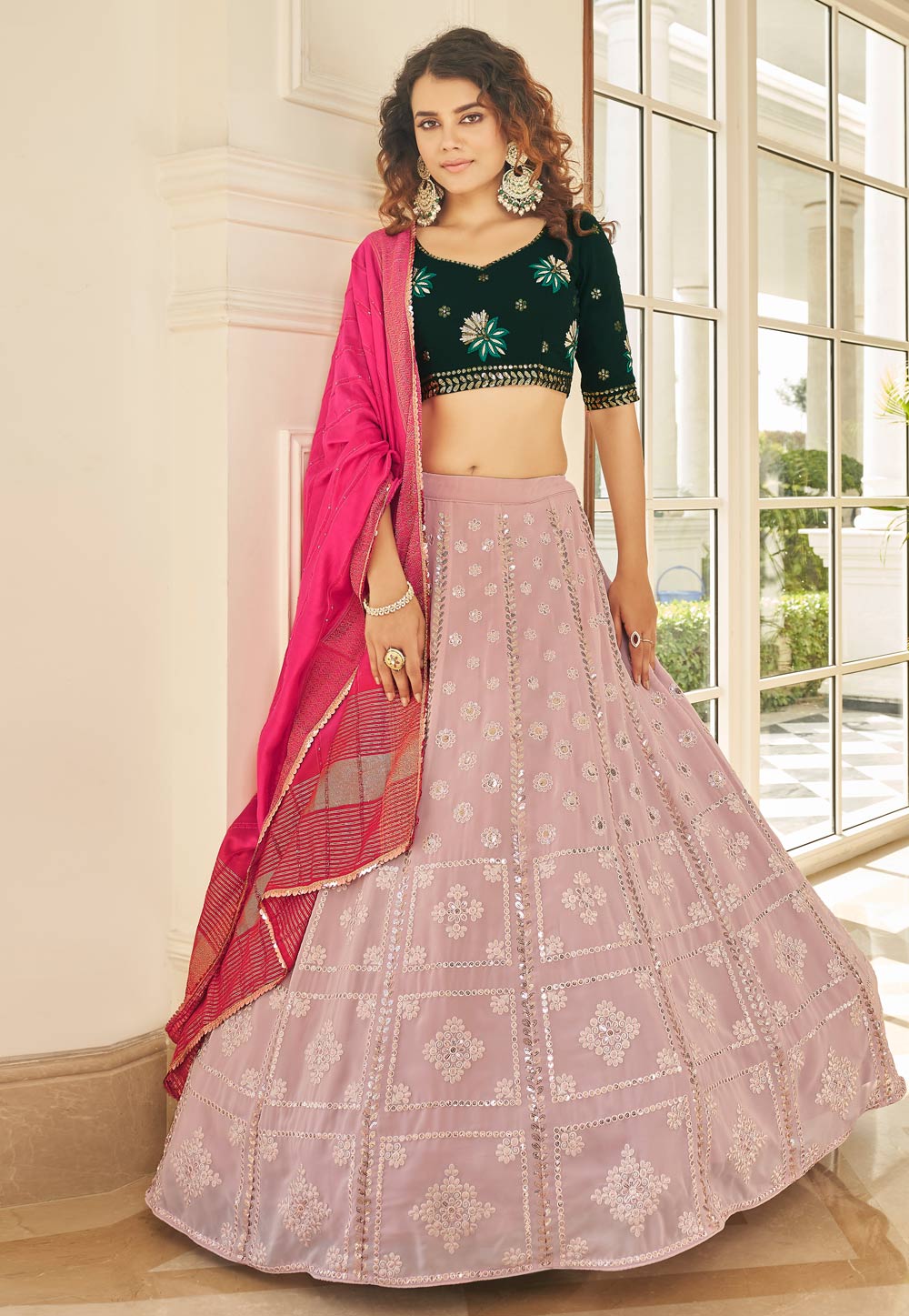 Light Pink Georgette Sequence Lehenga 246665