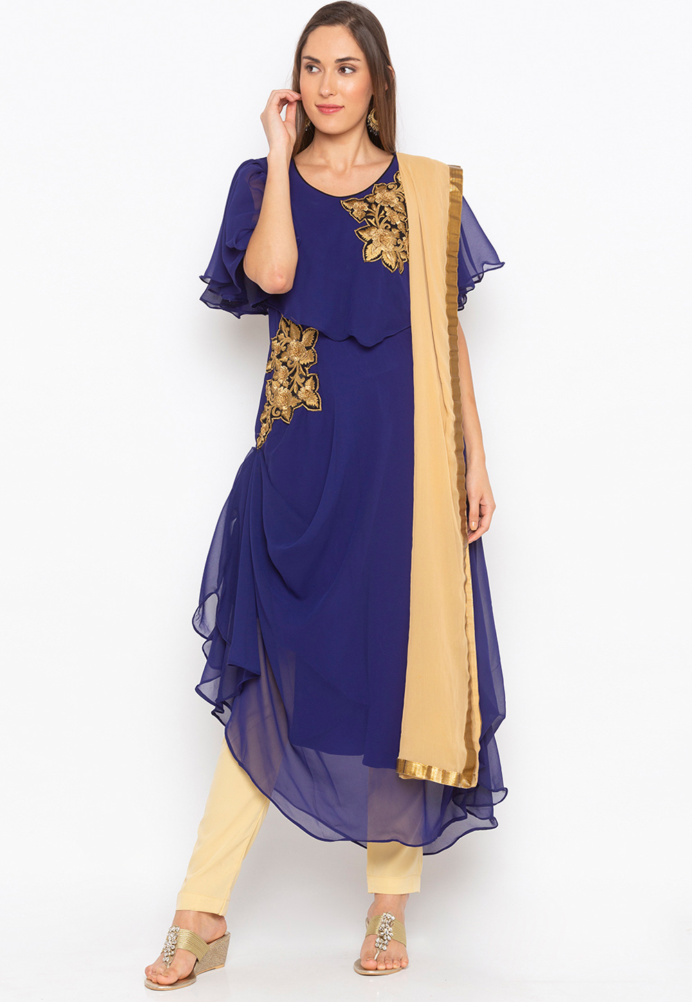 Blue Georgette Readymade Asymmetrical Suit 239413