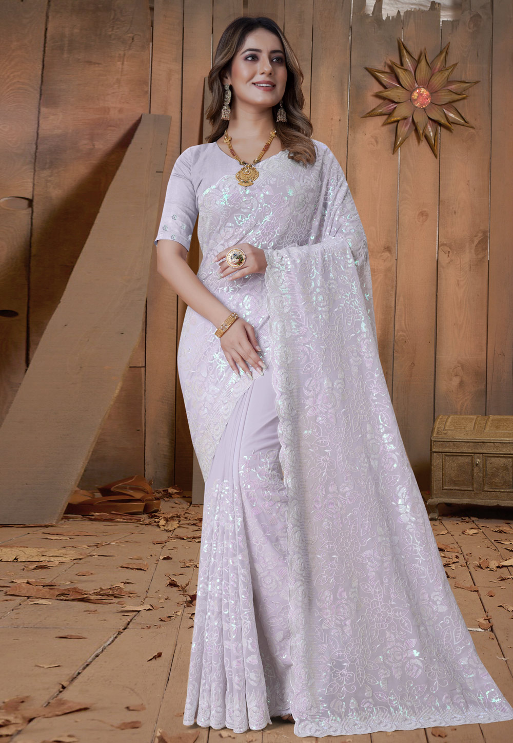 Lavender Georgette Sequence Saree 270246