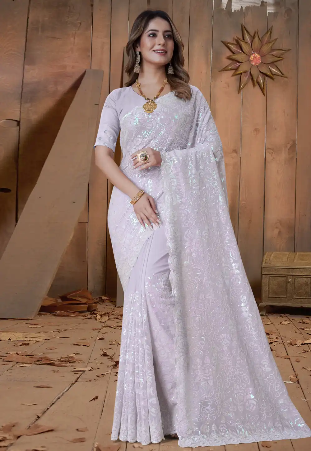 Lavender Georgette Sequence Saree 270246