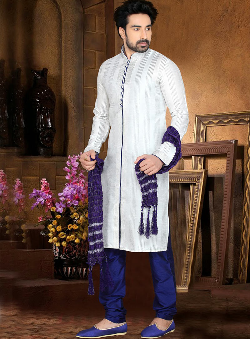 White Art Dupian Silk Kurta With Churidar 47808