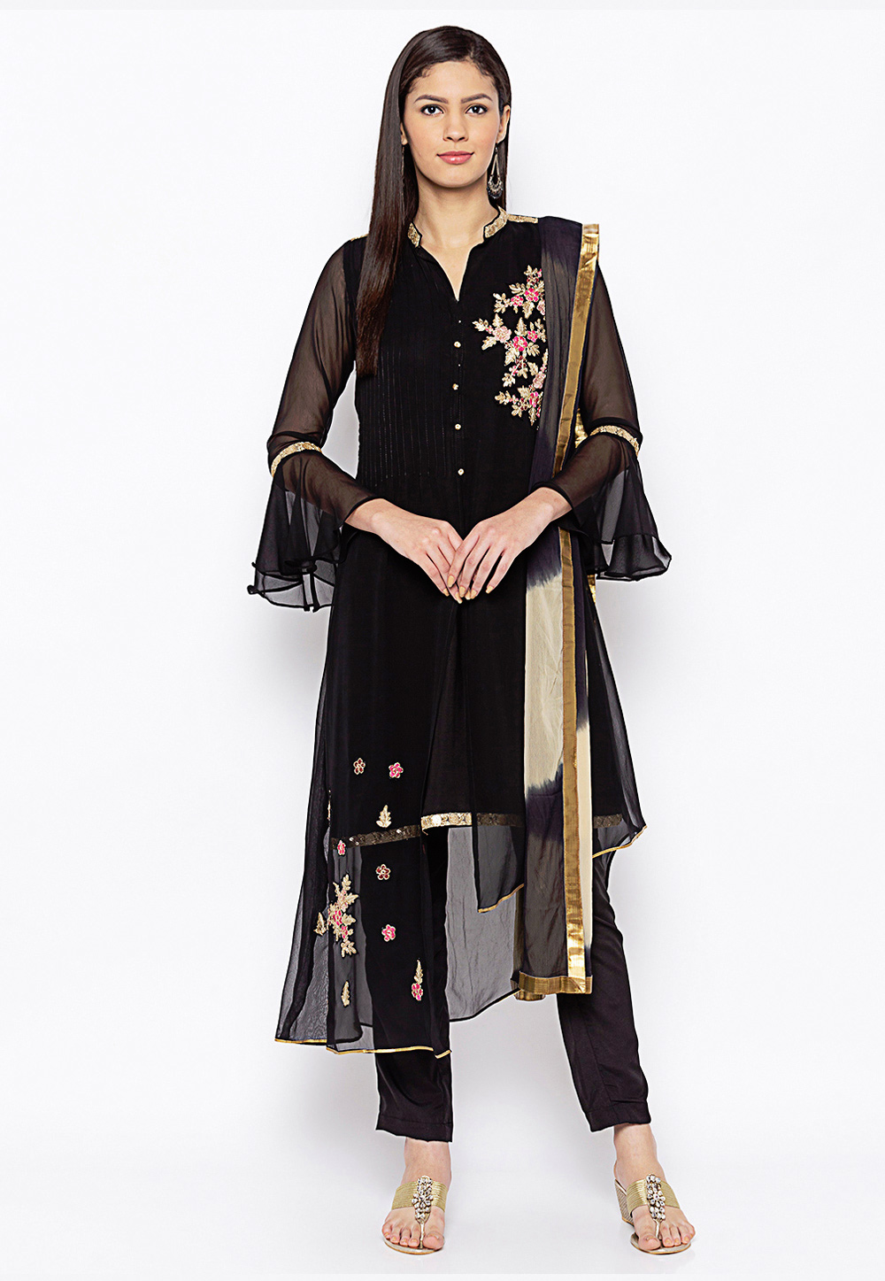 Black Georgette Readymade Kameez With Pant 223489