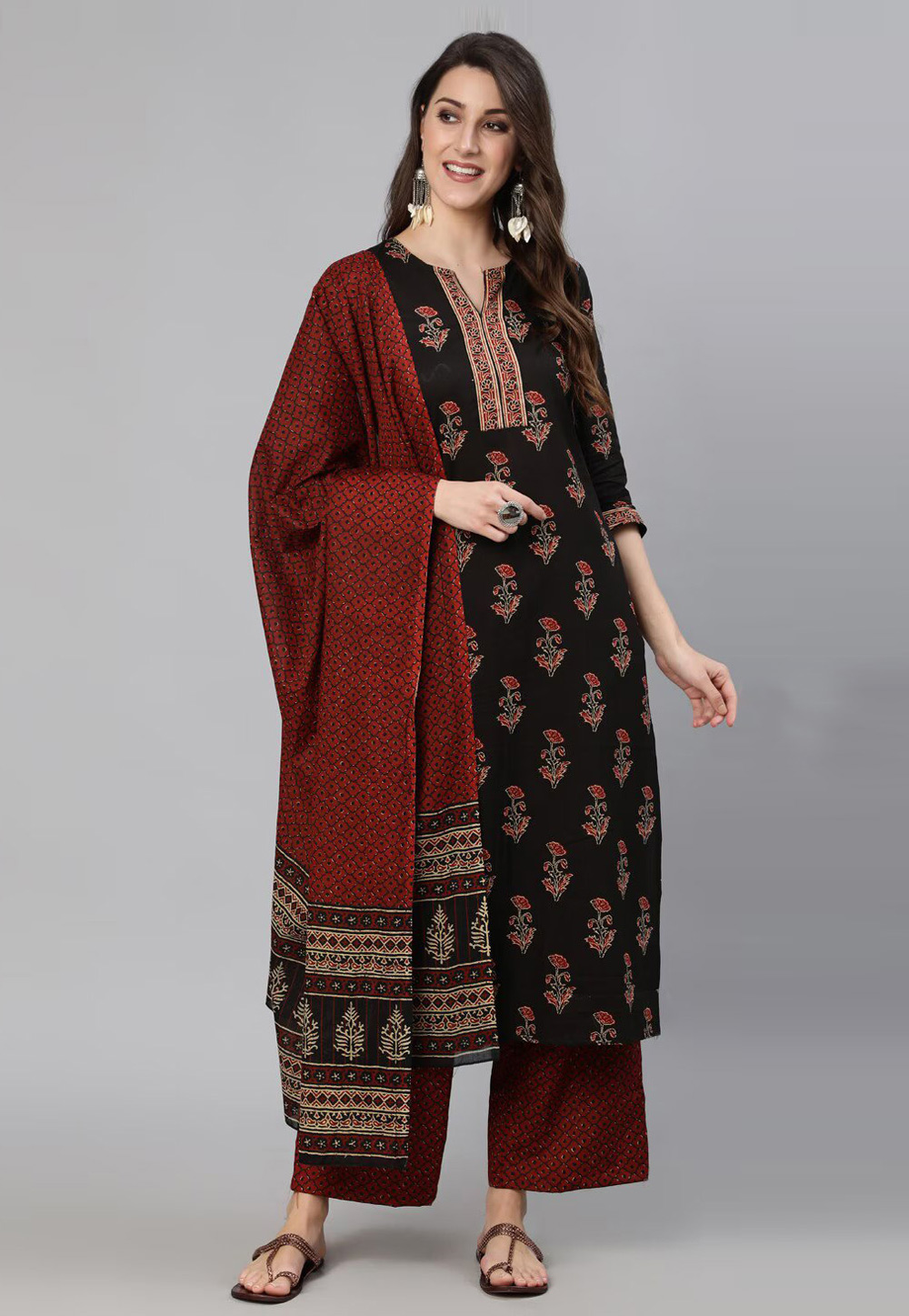 Black Cotton Readymade Pakistani Suit 275986