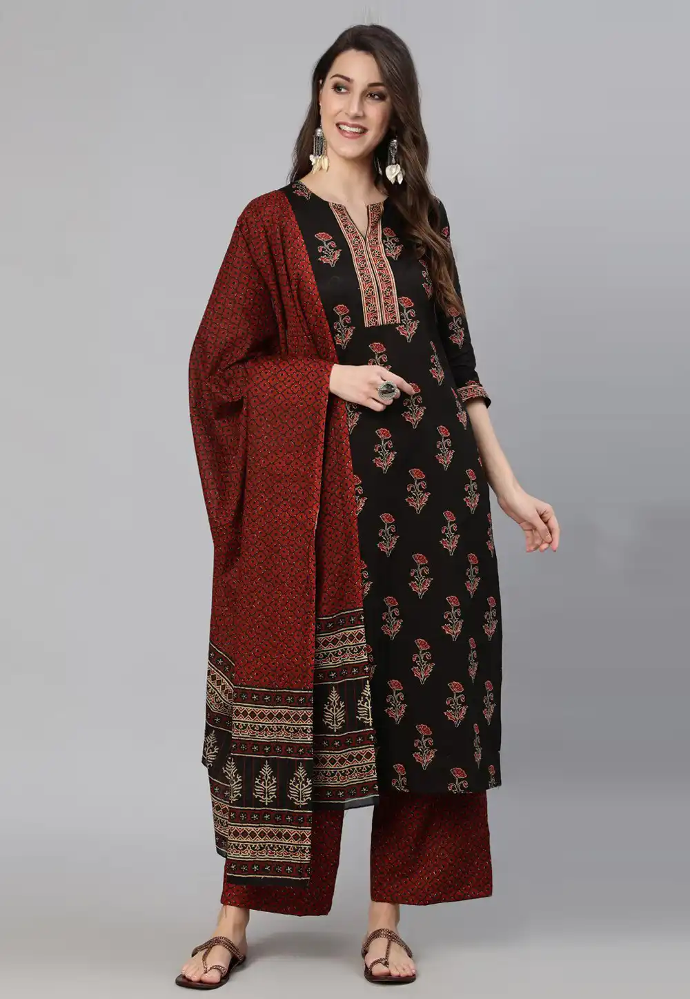 Black Cotton Readymade Pakistani Suit 275986