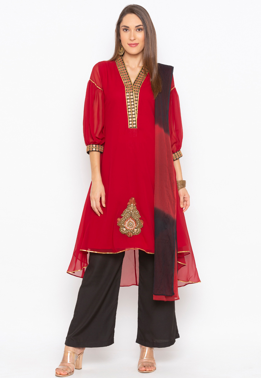 Maroon Georgette Readymade Palazzo Suit 239414