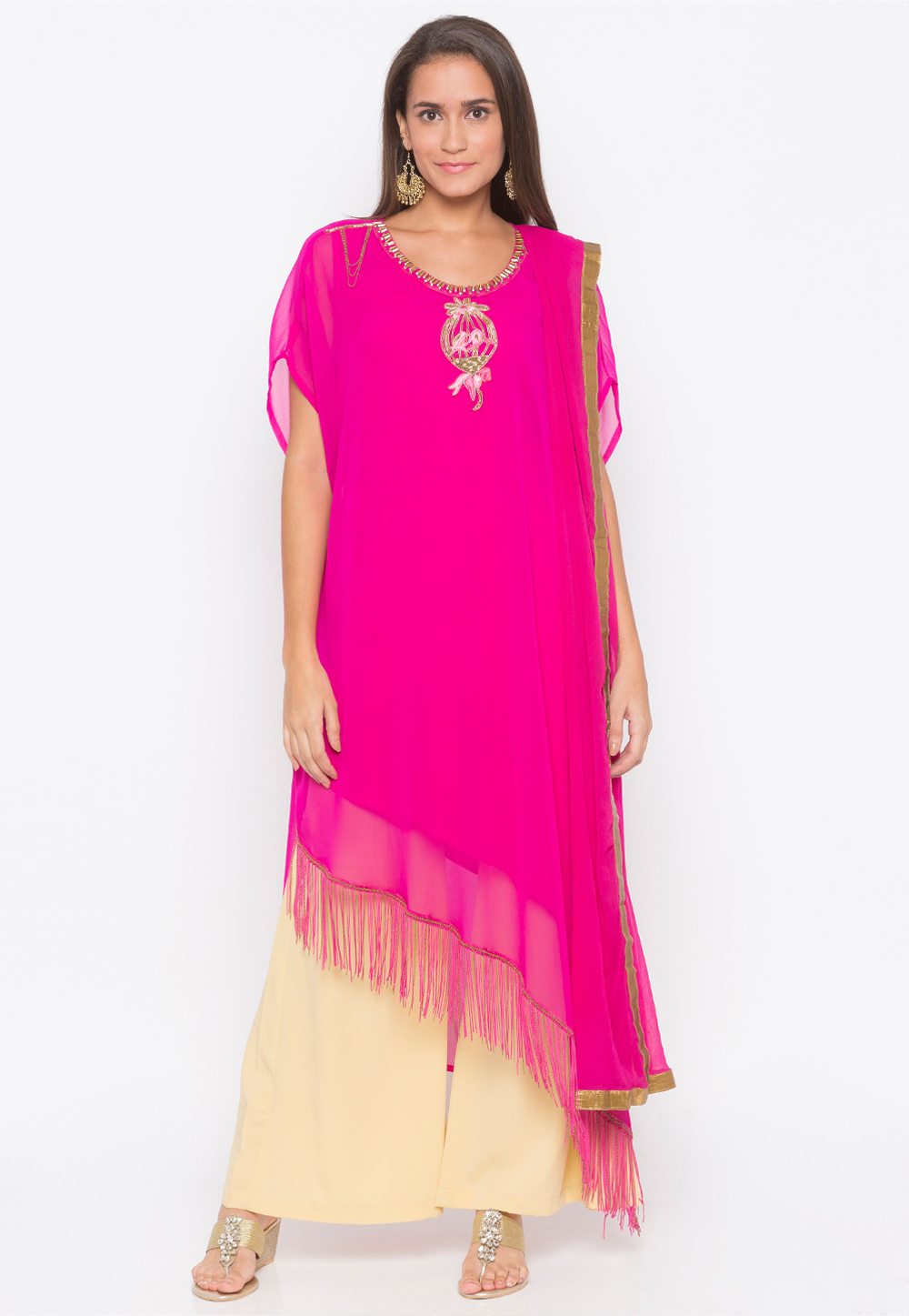 Magenta Georgette Readymade Palazzo Suit 239415