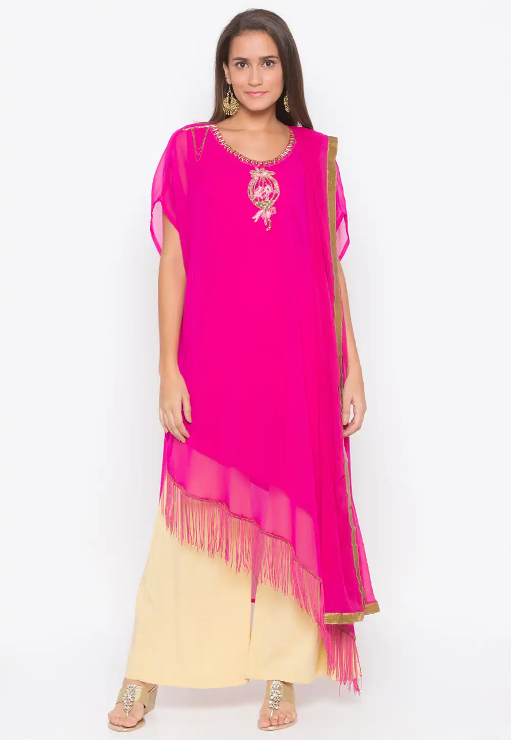 Magenta Georgette Readymade Palazzo Suit 239415