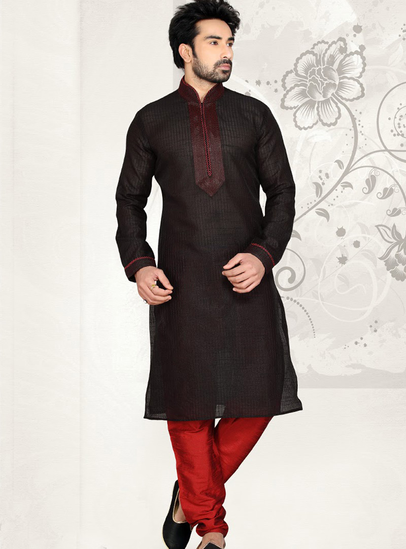 Black Art Silk Kurta With Churidar 47812