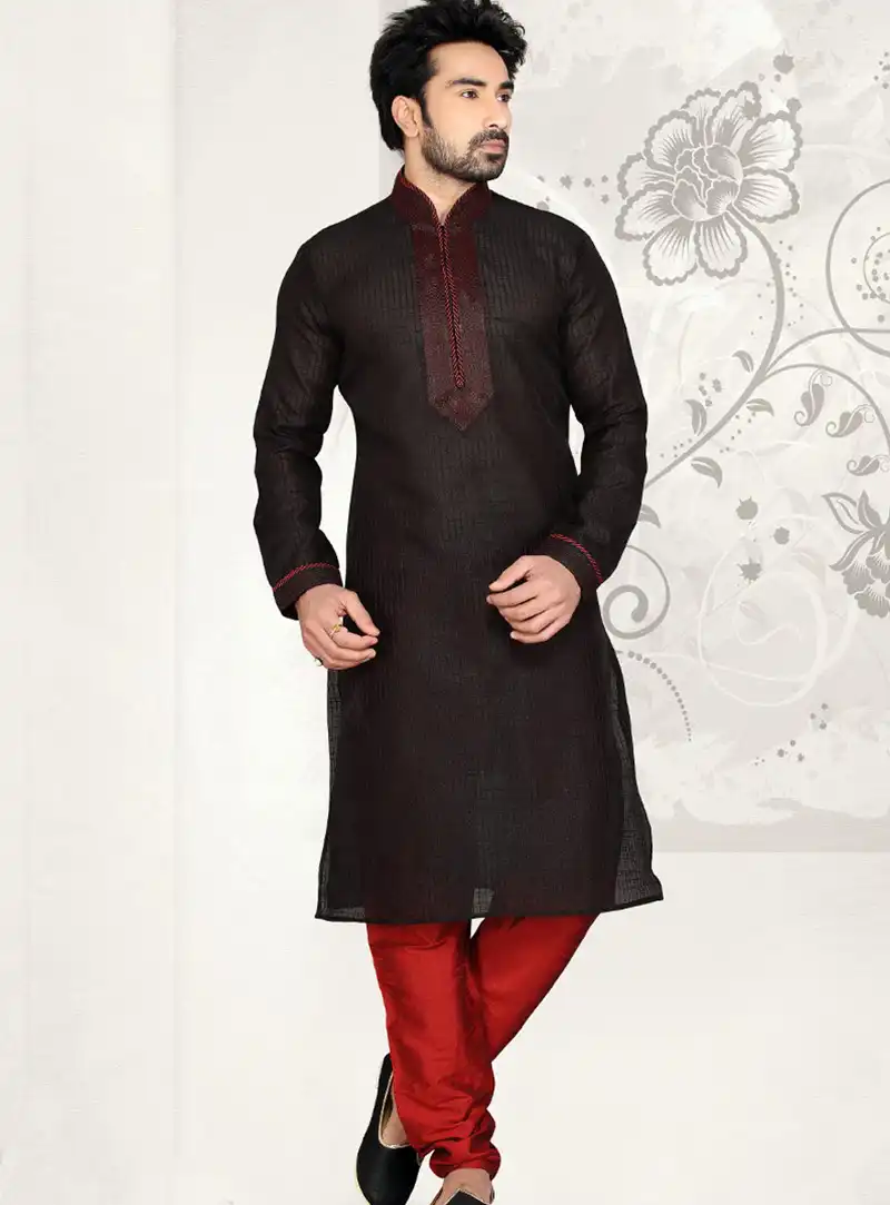 Black Art Silk Kurta With Churidar 47812