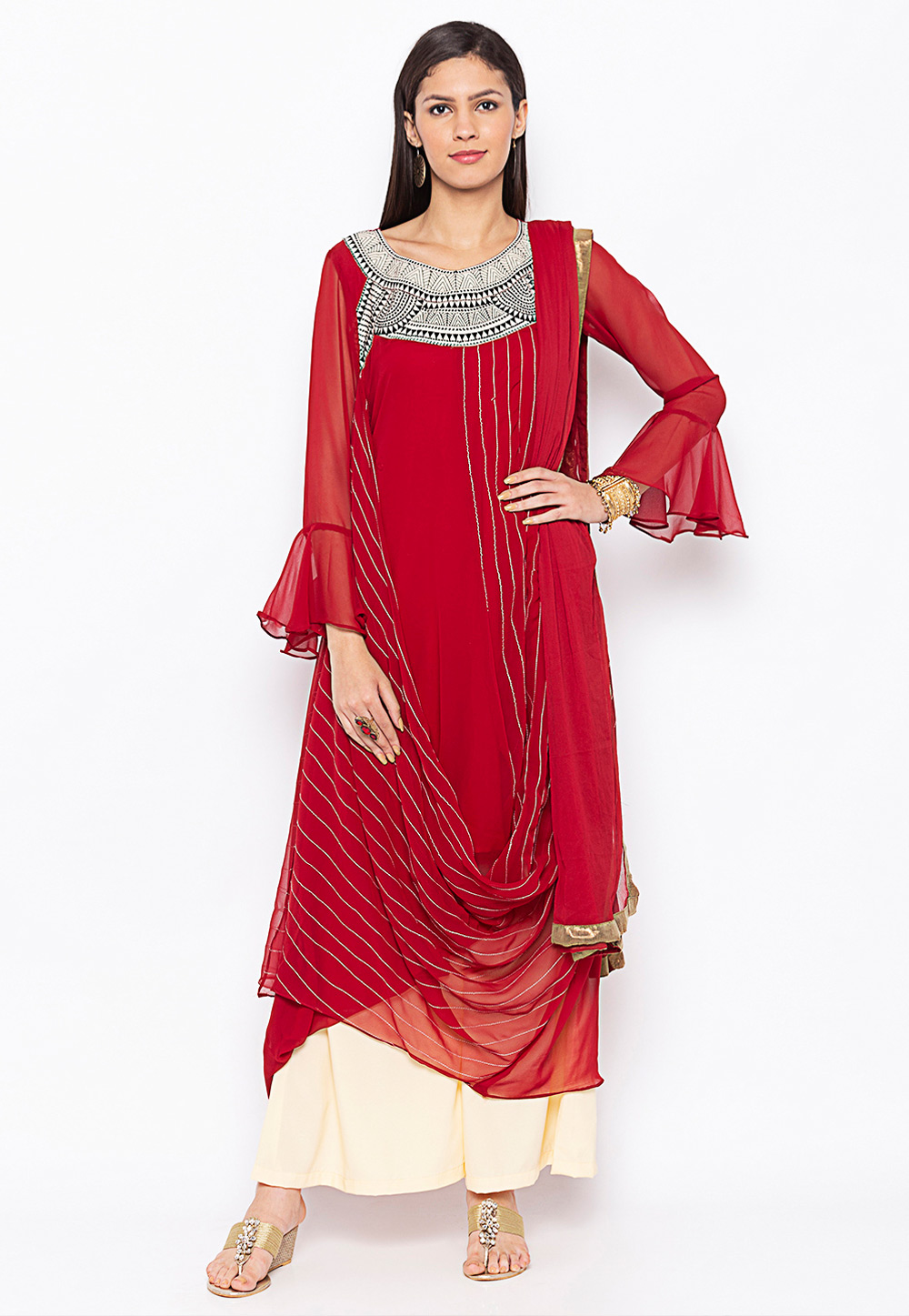 Maroon Georgette Readymade Palazzo Suit 239416
