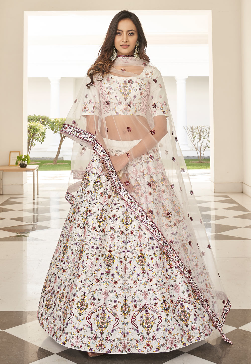 Off White Silk Circular Lehenga Choli 241644