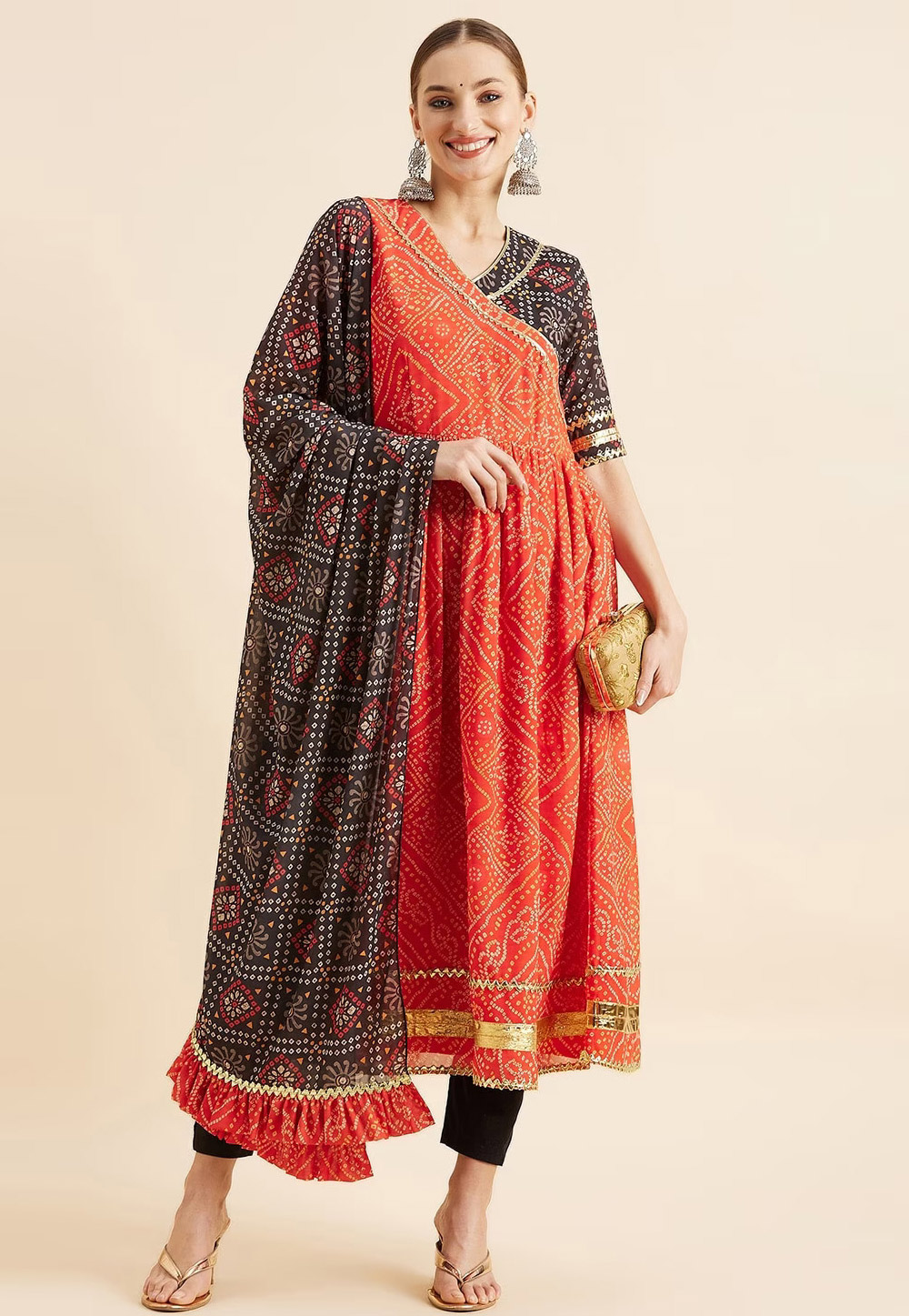 Orange Georgette Readymade Pant Style Suit 277441
