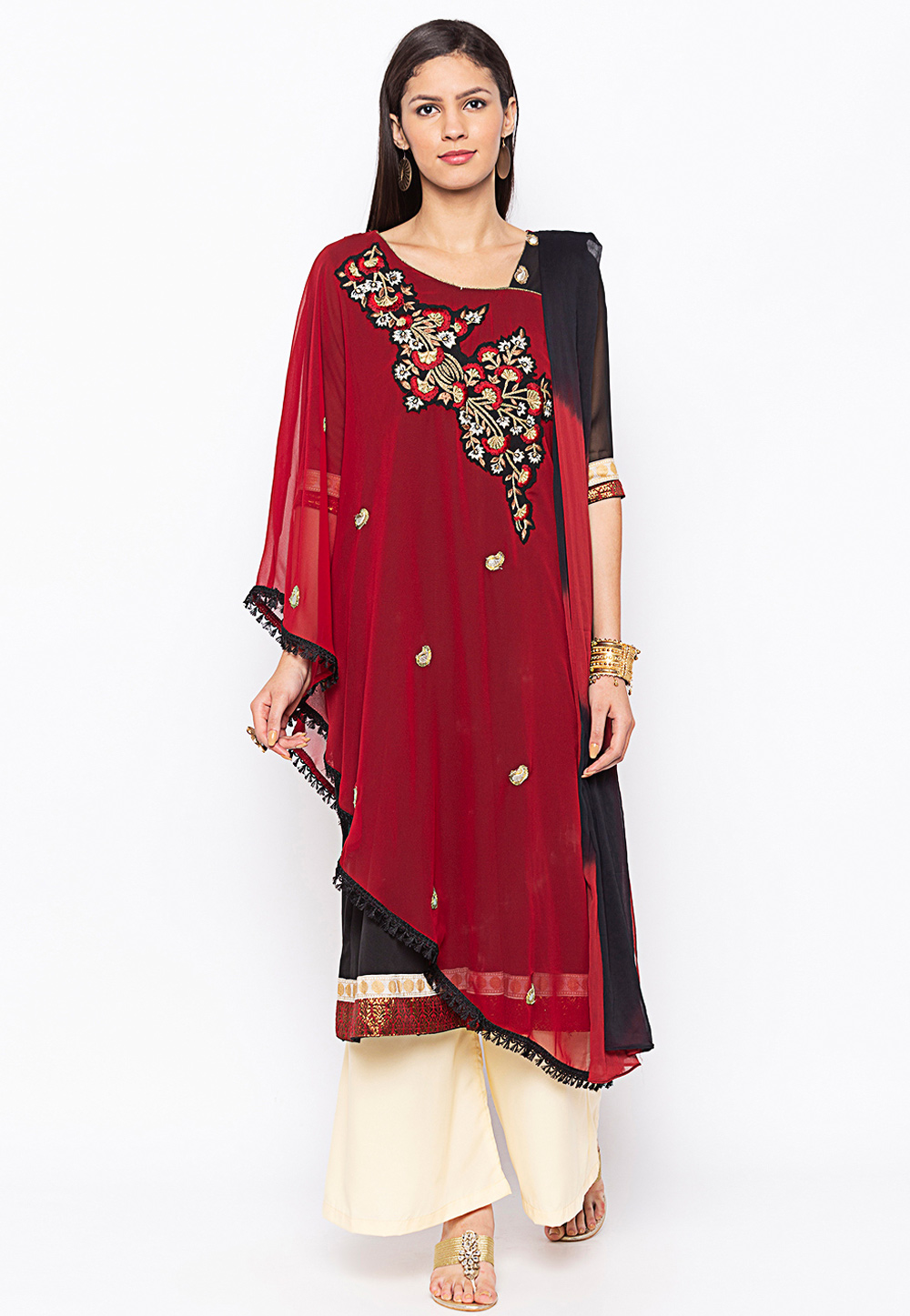 Maroon Georgette Readymade Palazzo Suit 239417