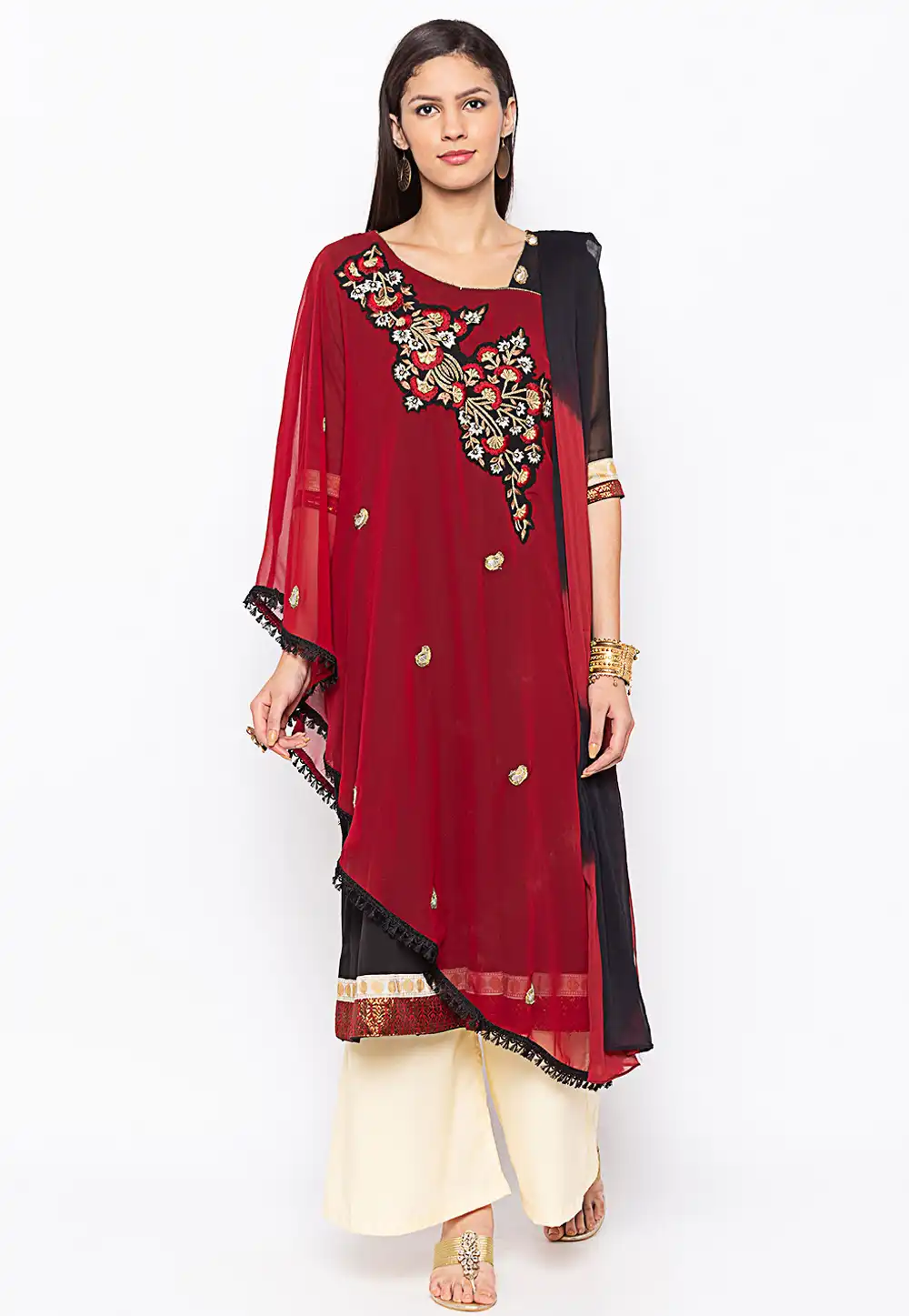 Maroon Georgette Readymade Palazzo Suit 239417