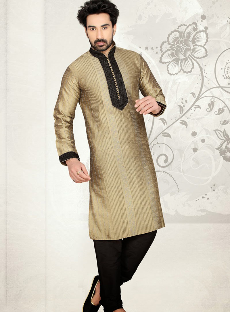 Beige Art Dupian Silk Kurta With Churidar 47814
