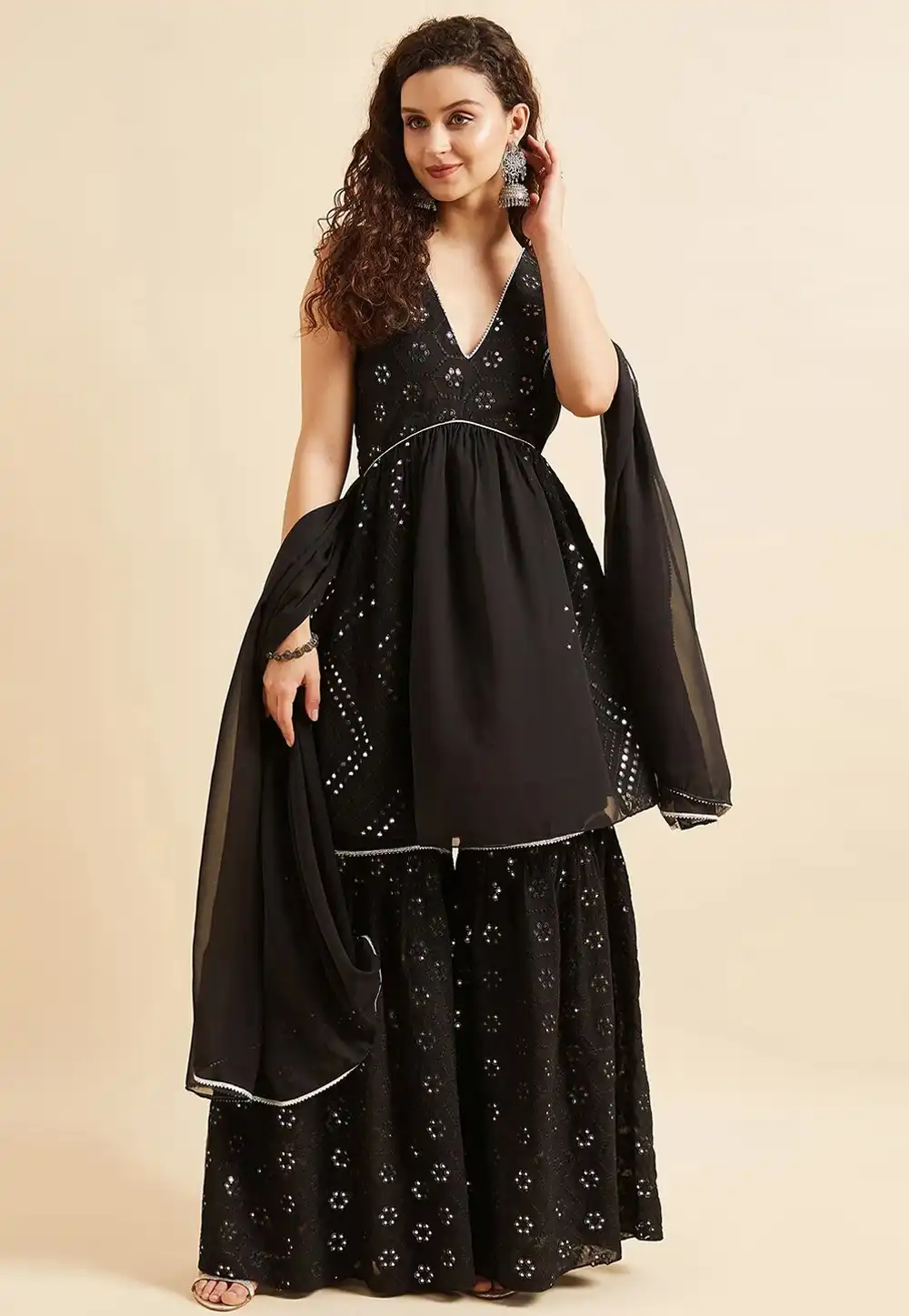 Black Georgette Readymade Sharara Suit 277445