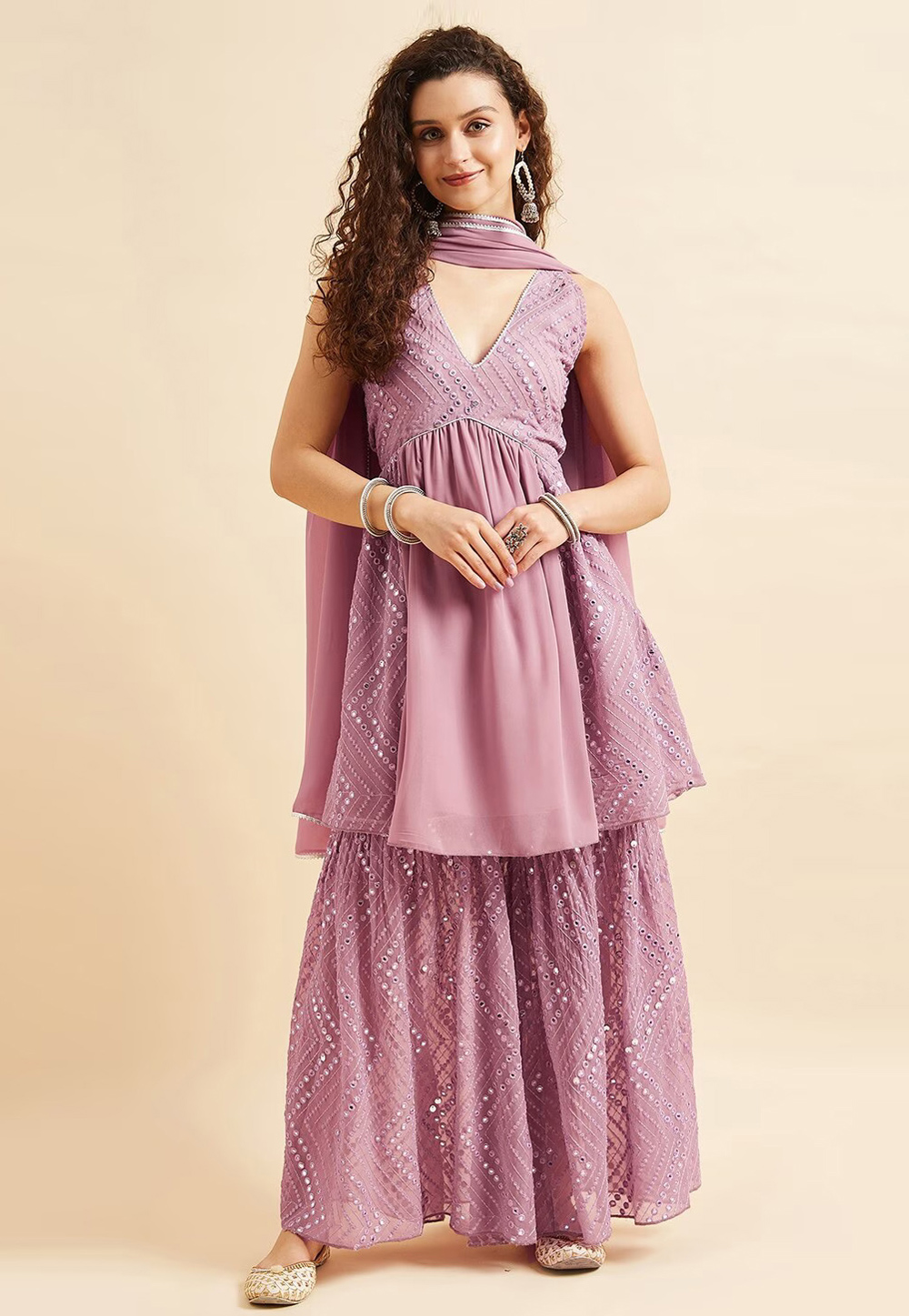Lavender Georgette Readymade Sharara Suit 277446
