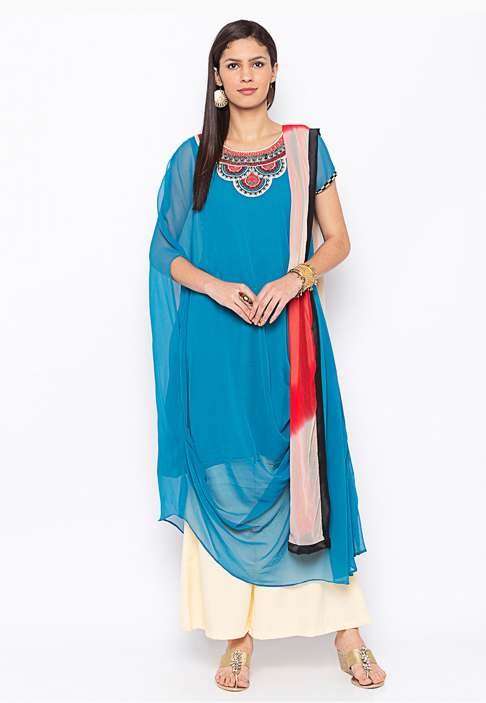 Blue Georgette Readymade Palazzo Suit 235551