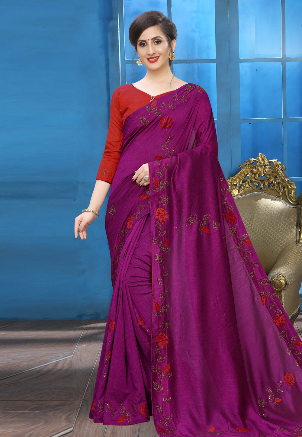 Magenta Silk Saree With Blouse 196764