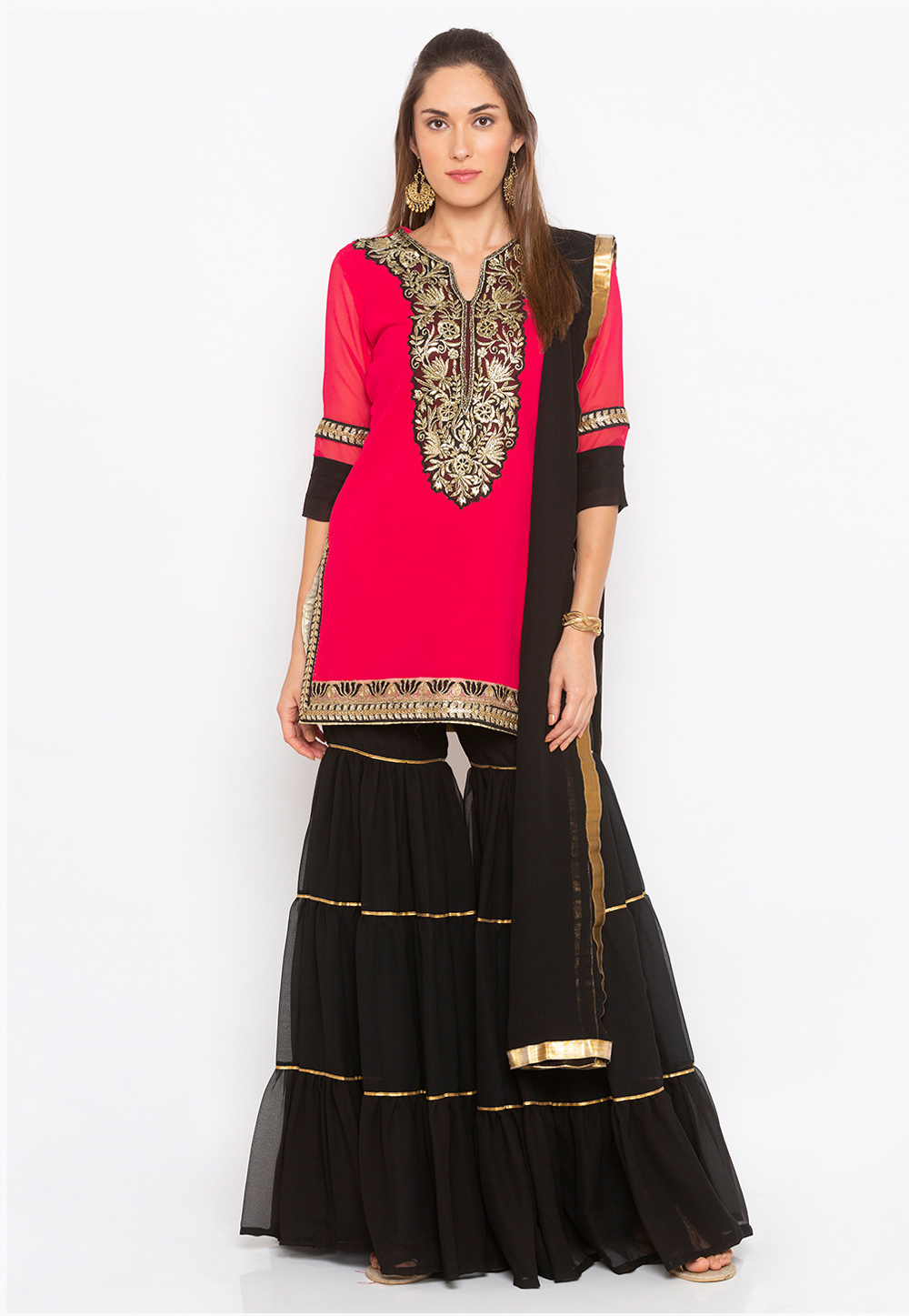 Pink Georgette Readymade Sharara Suit 223490