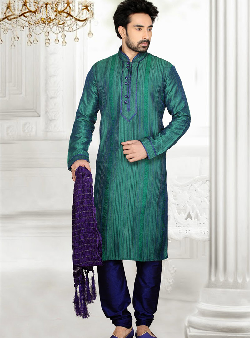 Teal Art Dupian Silk Kurta With Churidar 47817