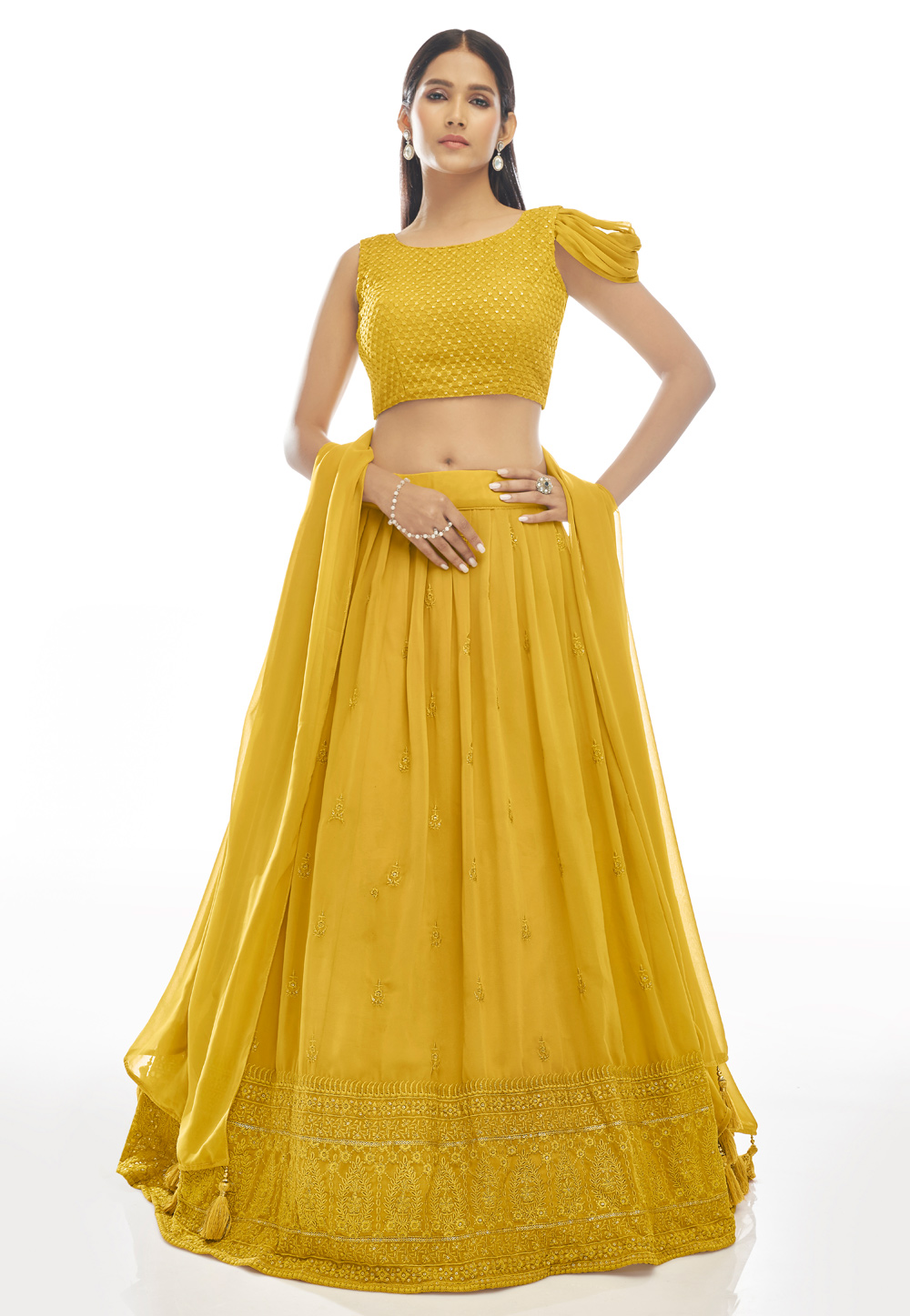 Mustard Georgette Sequence Lehenga Choli 247299