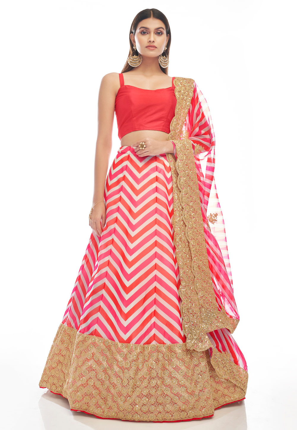 Pink Organza A Line Lehenga Choli 247300