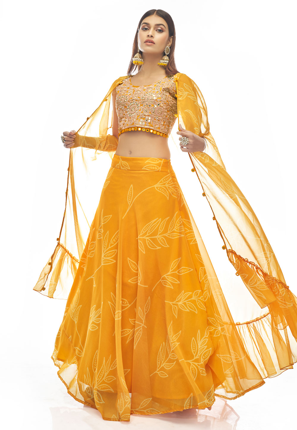 Mustard Organza A Line Lehenga Choli 247302