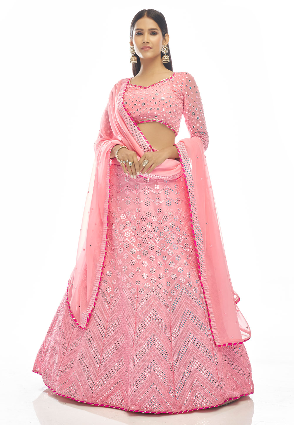 Pink Georgette A Line Lehenga Choli 247305