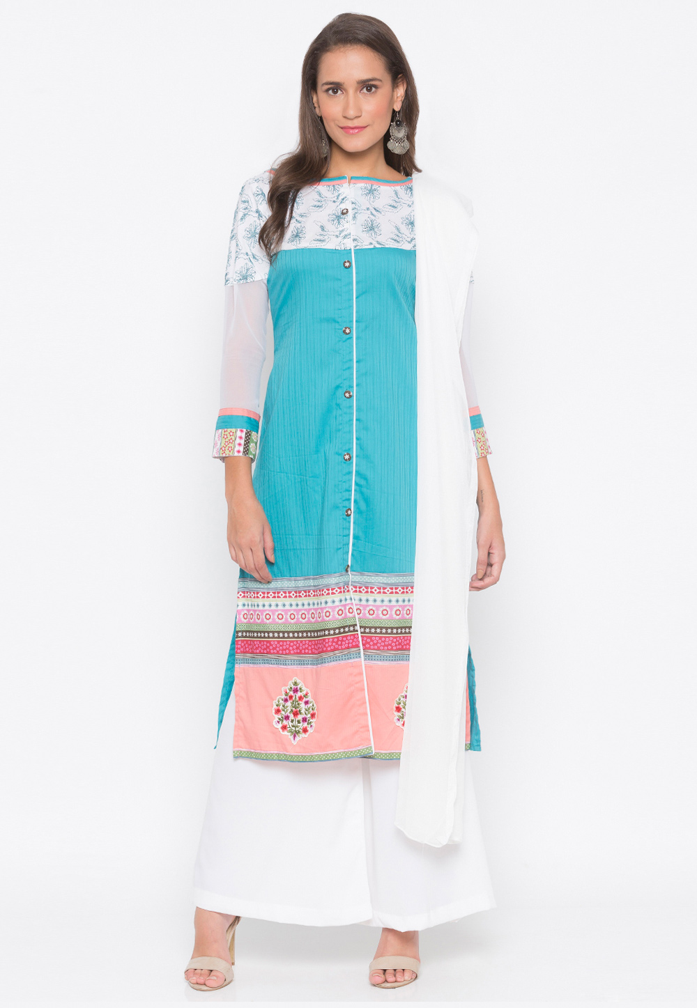 Sky Blue Cotton Readymade Palazzo Suit 223492