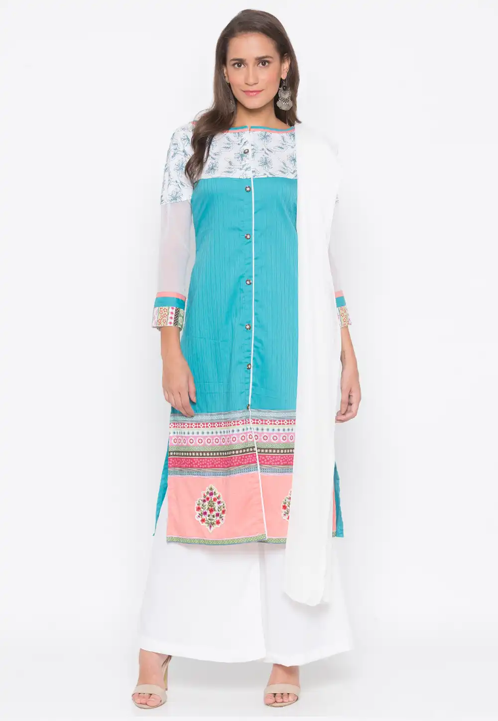 Sky Blue Cotton Readymade Palazzo Suit 223492