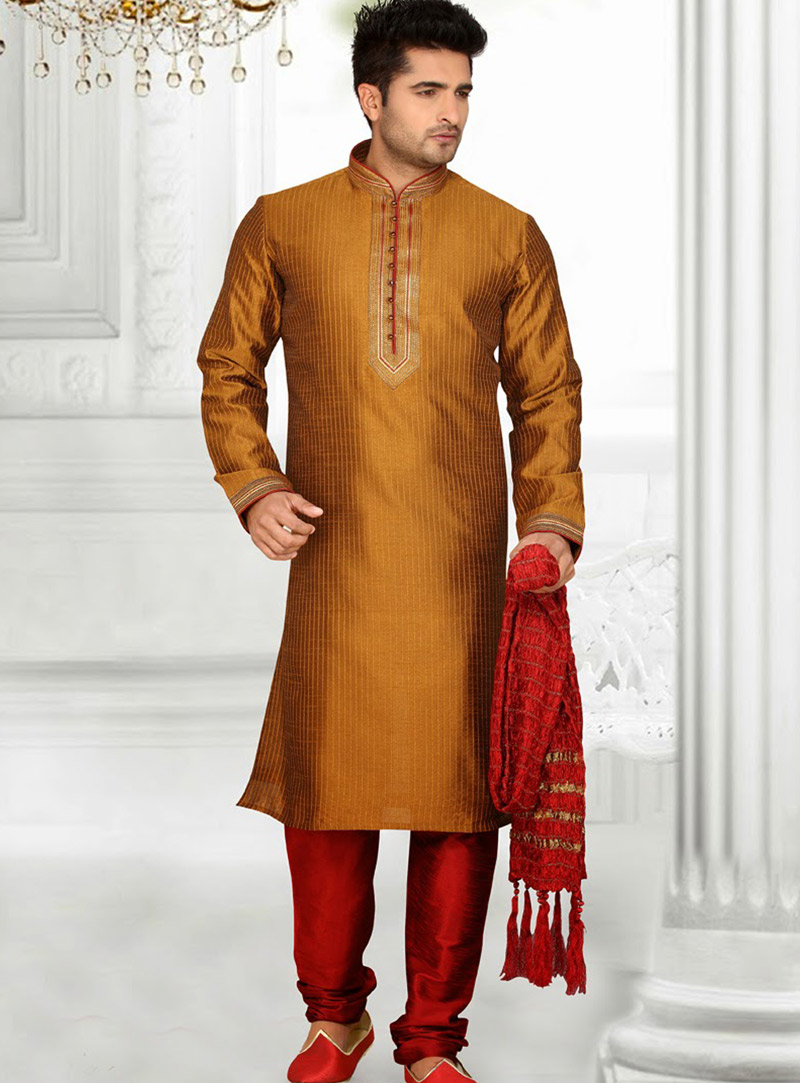 Brown Art Silk Kurta With Churidar 47823