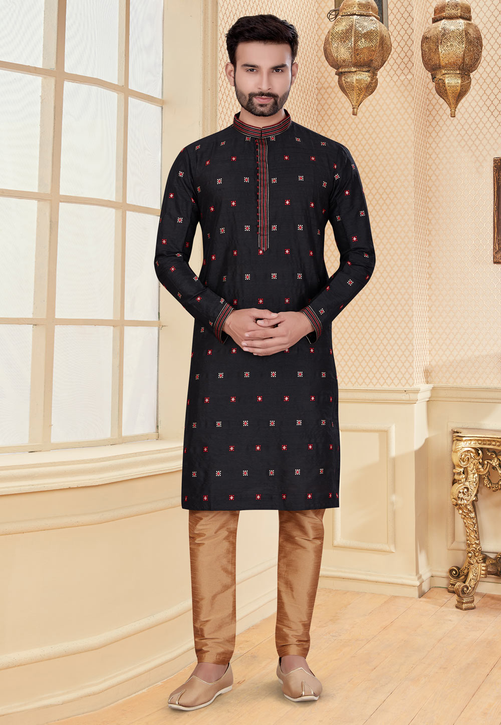 Black Silk Kurta Pajama 251177