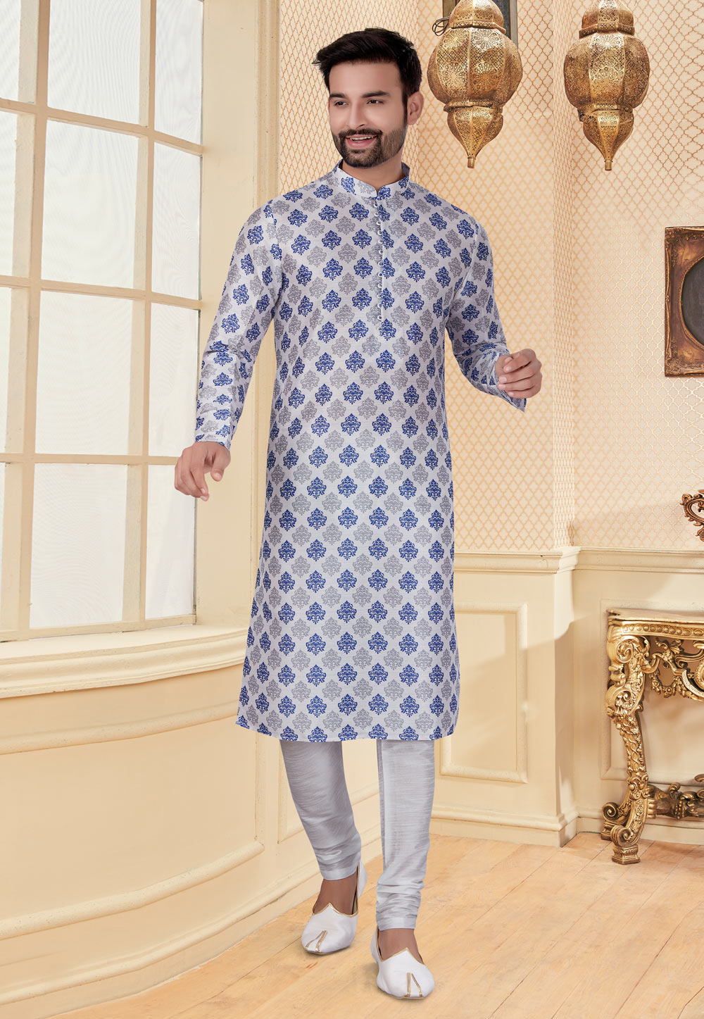 Grey Silk Kurta Pajama 251178