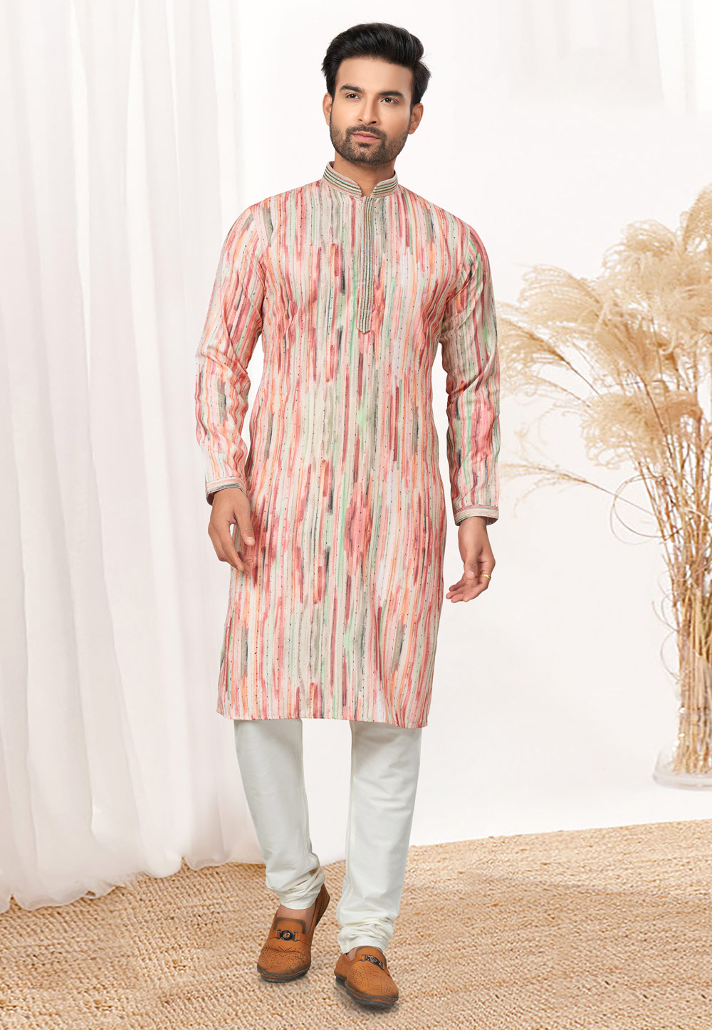 Pink Cotton Printed Kurta Pajama 274982